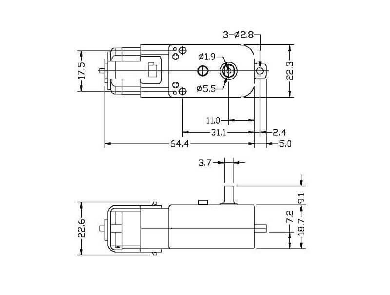 Motorreductor Amarillo 48:1 Para Carrito con caja reductora - Imagen 2