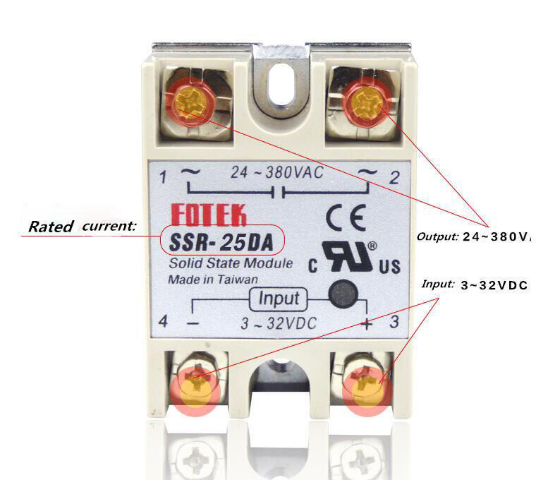 Relé Estado Solido 24-380VAC 25A SSR-25DA Fotek - Imagen 2