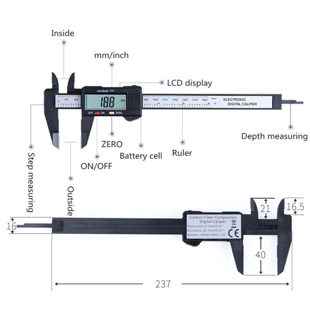 Calibrador Pie De Rey Digital Fibra De Carbono + Batería - Imagen 3