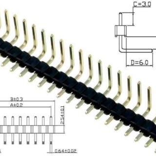 Pack 2 Regleta Conector 1*40P 2.54MM Macho-Macho Inclinado 90°