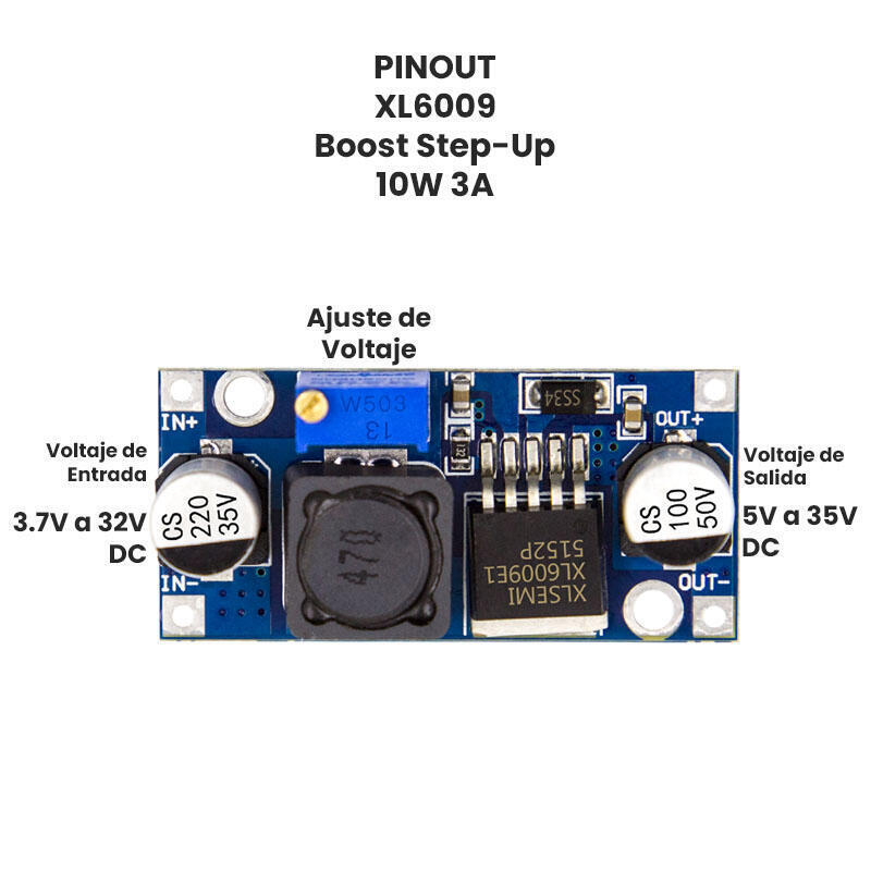 XL6009 Elevador de Voltaje Boost Step Up 10W 3A - Imagen 2