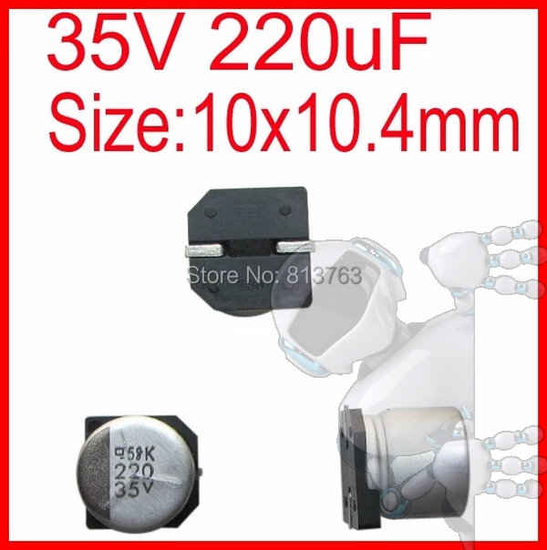 Kit 3 Capacitor Electrolítico De Aluminio 220 uF 35V 10x10 mm SMD - Imagen 2