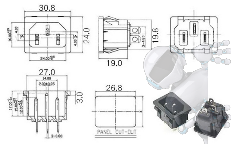 CONECTOR O ENCHUFE DE ALIMENTACIÓN AC-05 PARA CABLE DE PODER C13 - Imagen 3