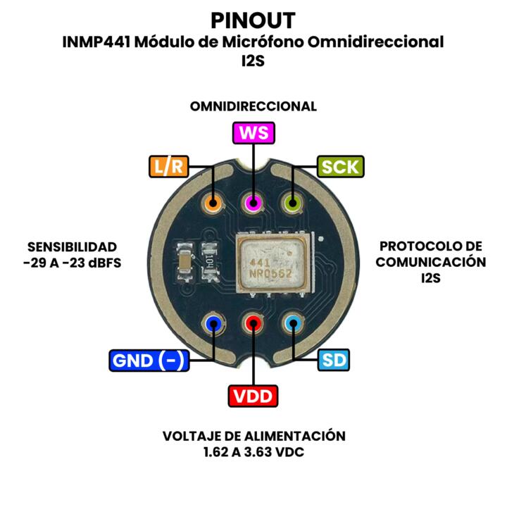INMP441 Modulo de Micrófono Omnidireccional I2S - Imagen 4